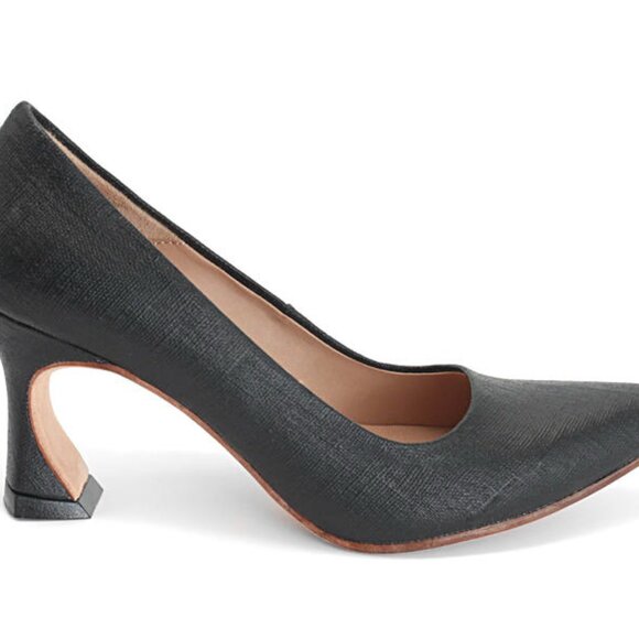 Fluevog Desmond Angular Mid Heel Pumps - Black Canvas - Women's 10 - Picture 4 of 5